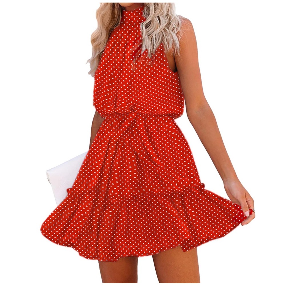 **HP** BTFBM Red Polka Dot Open Back Halter Dress